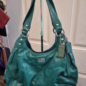 Coach Teal Green Leather Shoulder Bag with Tag Charms